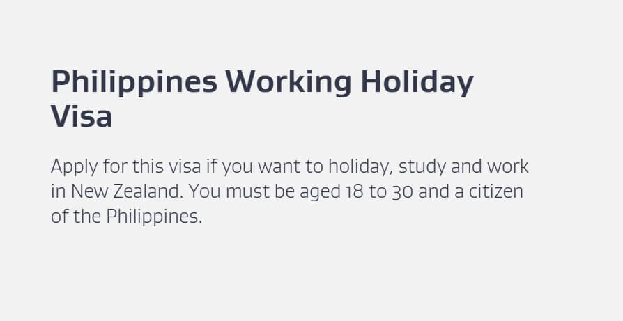 Philippines working holiday visa